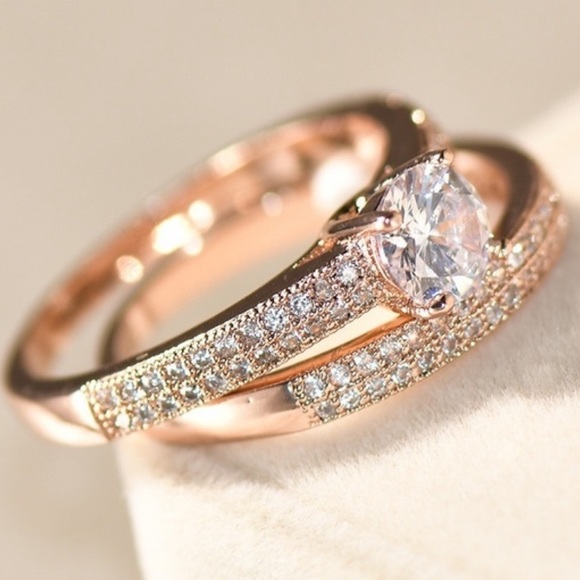 18k Rose Gold Filled Simulated Diamond Bridal Set - Picture 8 of 11